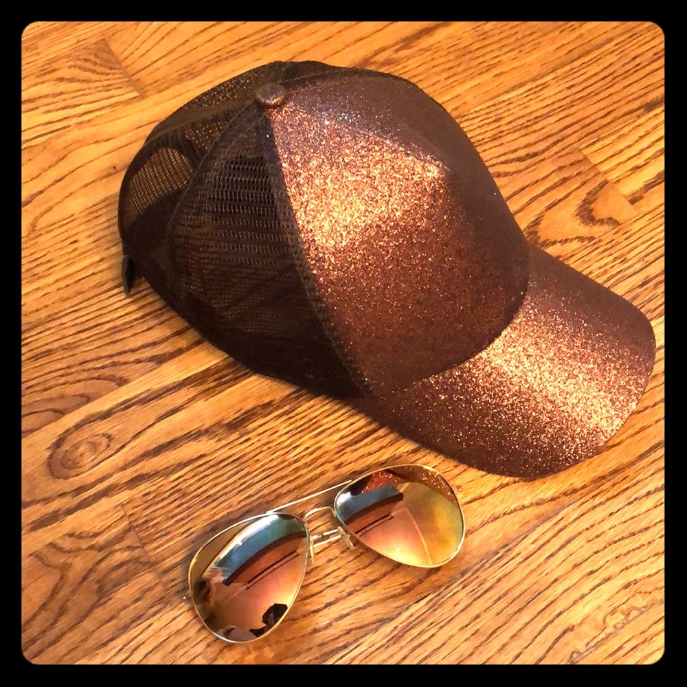 Copper Glittery Ponytail Hat